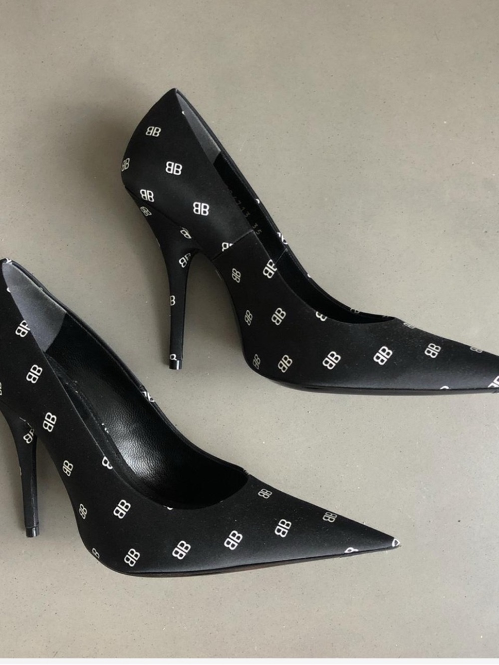 Balenciaga Black BB-Print Pointed Toe Stiletto Pumps